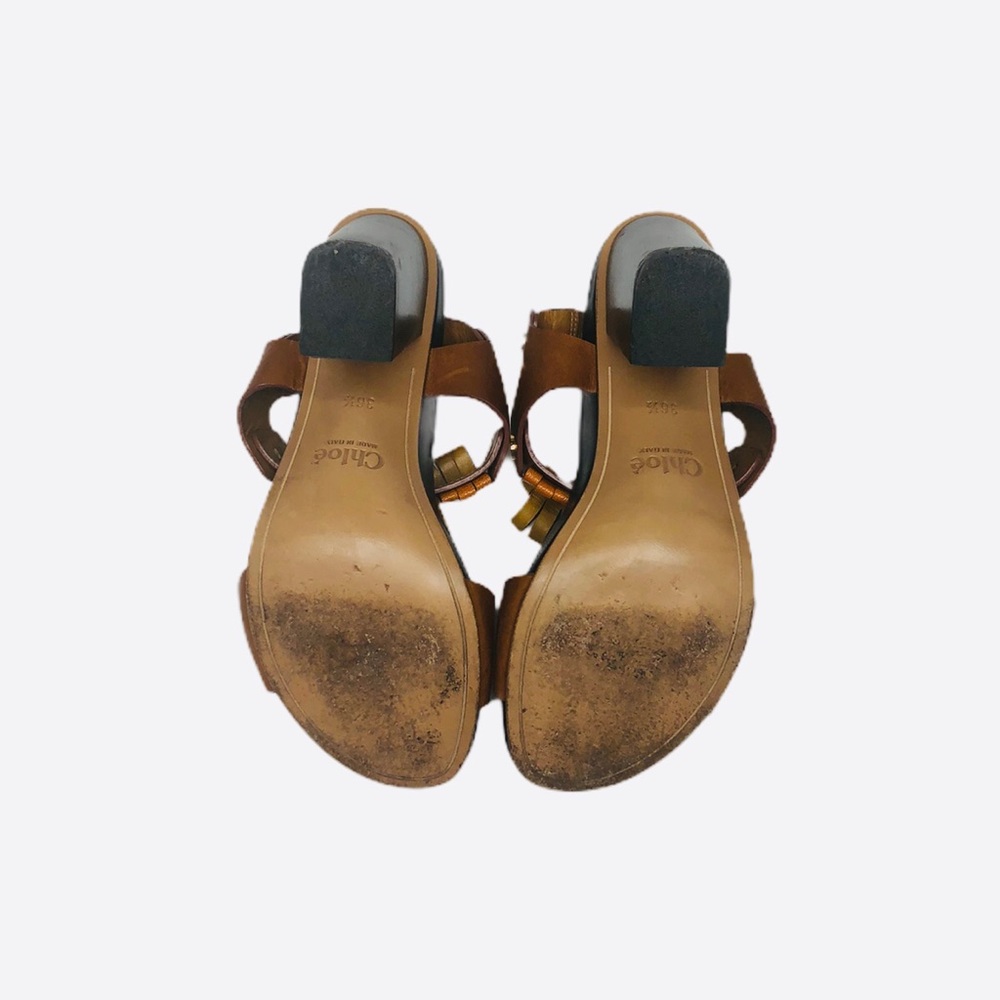 Chloe Kiltie Block Heel Sandals in brown tan orang - Picture 5 of 8